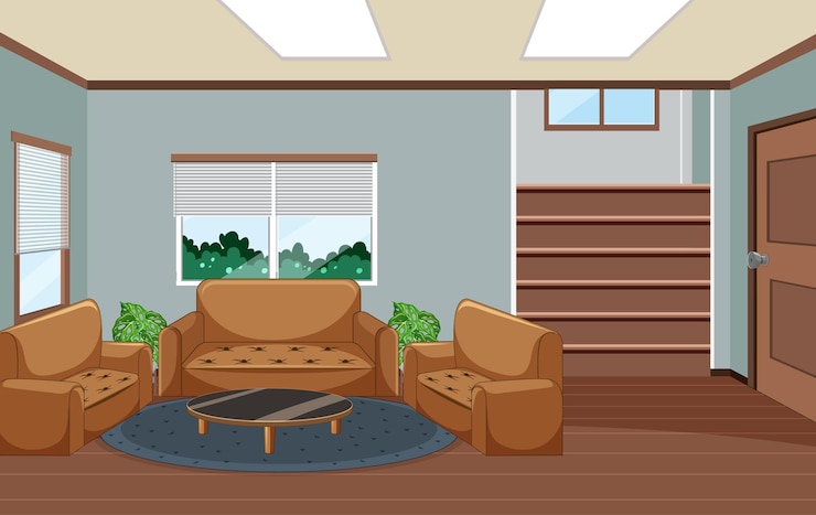 Vetor design de interiores de salas de estar com móveis