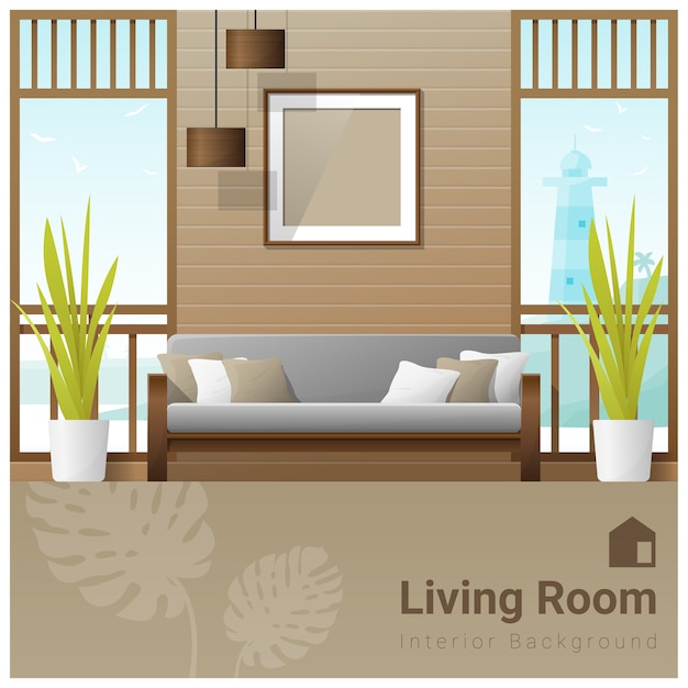 Vetor design de interiores modern living room banner