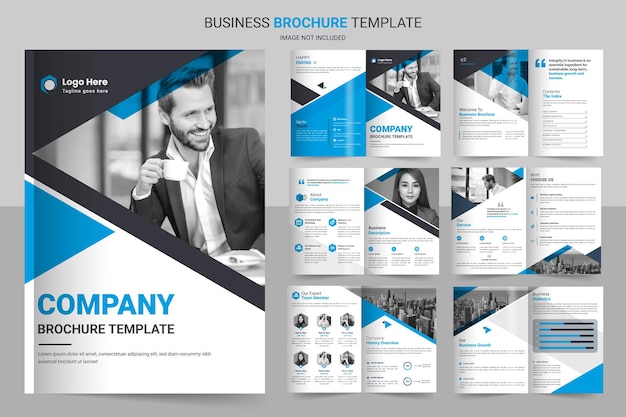 Vetor design de layout de modelo de brochura de negócios design de modelo de brochura de cor azul de 12 páginas de negócios mínimos