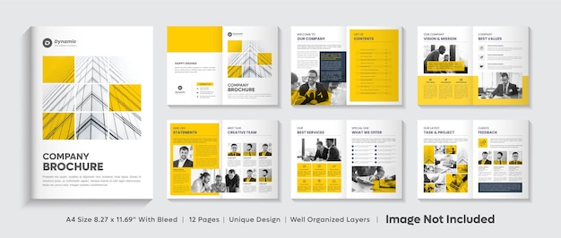 Vetor design de layout de modelo de folheto de perfil da empresa ou design de modelo de folheto corporativo amarelo