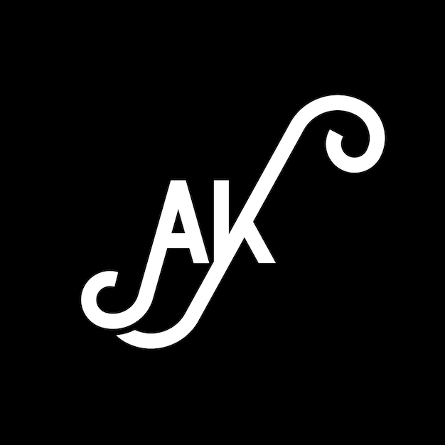 Vetor design de letra ak logotipo em fundo preto ak iniciais criativas conceito de letra logotipo ak design de ícone ak desenho de letra branca ícone em fundo preto a k