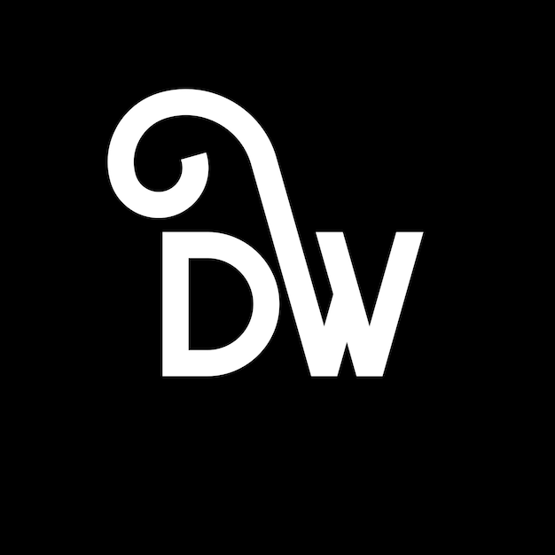 Vetor design de letra dw logotipo em fundo preto dw iniciais criativas conceito de letra logotipo dw design de letra dw design de letra branca em fundo preto d w d w logotipo