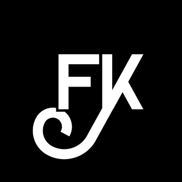 Vetor design de letra fk logotipo em fundo preto fk iniciais criativas logotipo de letra conceito de letra fk design de letra fk desenho de letra branca em fundo preto logotipo f k f k