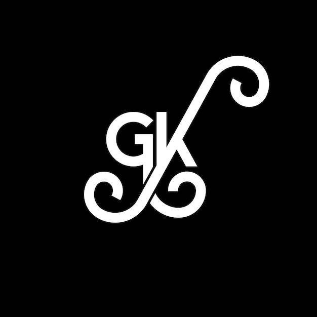 Design de letra gk logotipo em fundo preto gk iniciais criativas conceito de letra logotipo gk design de letra g k desenho de letra branca em fundo preto logotipo g k g k