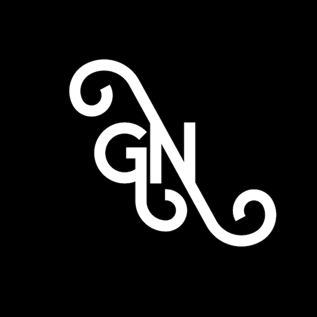 Vetor design de letra gn logotipo em fundo preto gn iniciais criativas conceito de letra logotipo gn design de letra gn design de letra branca em fundo preto g n g n logotipo