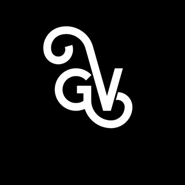 Vetor design de letra gv logotipo em fundo preto gv iniciais criativas conceito de letra logotipo gv design de letra gv desenho de letra branca em fundo preto logotipo g v g v