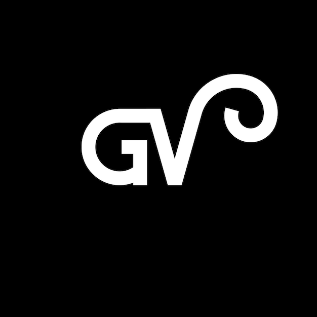 Vetor design de letra gv logotipo em fundo preto gv iniciais criativas conceito de letra logotipo gv design de letra gv desenho de letra branca em fundo preto logotipo g v g v