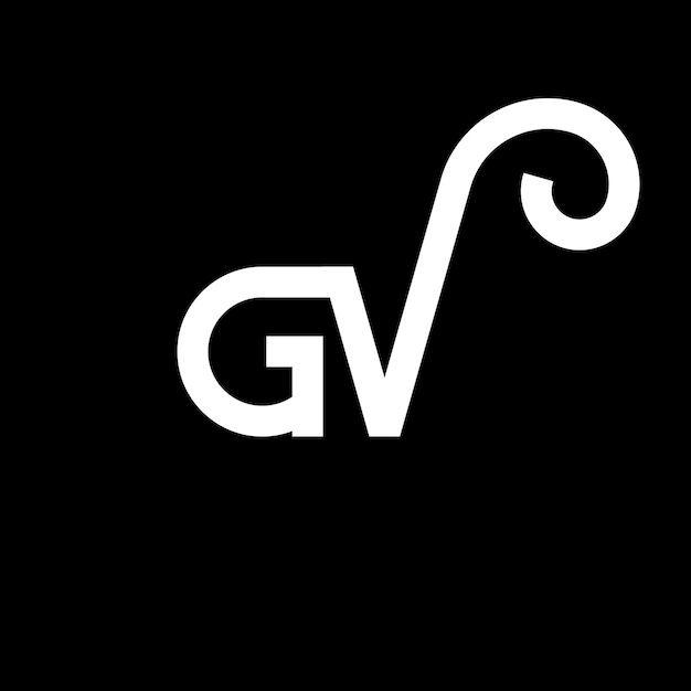 Vetor design de letra gv logotipo em fundo preto gv iniciais criativas conceito de letra logotipo gv design de letra gv desenho de letra branca em fundo preto logotipo g v g v