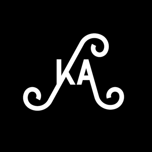 Vetor design de letra ka logotipo em fundo preto ka iniciais criativas conceito de letra logotipo ka design de letra ka design de letra branca em fundo preto k a k a logotipo