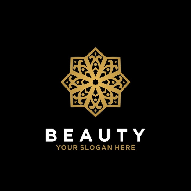 Design de linha de mandala de luxo arte beleza flor de ouro logotipo de vetor abstrato