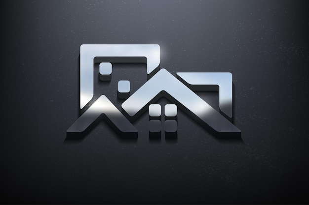 Design de logotipo 3D imobiliário, logotipo de maquete brilhante com parede texturizada. vetor realista