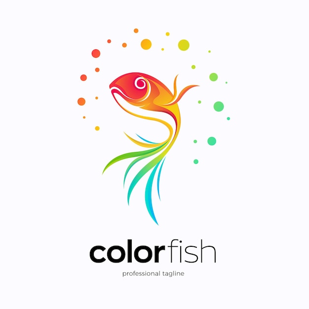 Design de logotipo abstrato de peixes coloridos