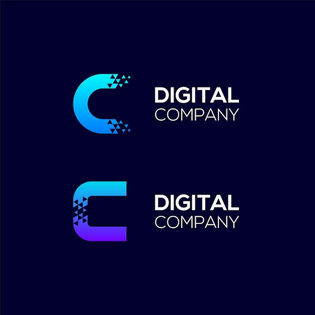 Vetor design de logotipo abstrato letra c com conceito triangle pixels para technology digital business company