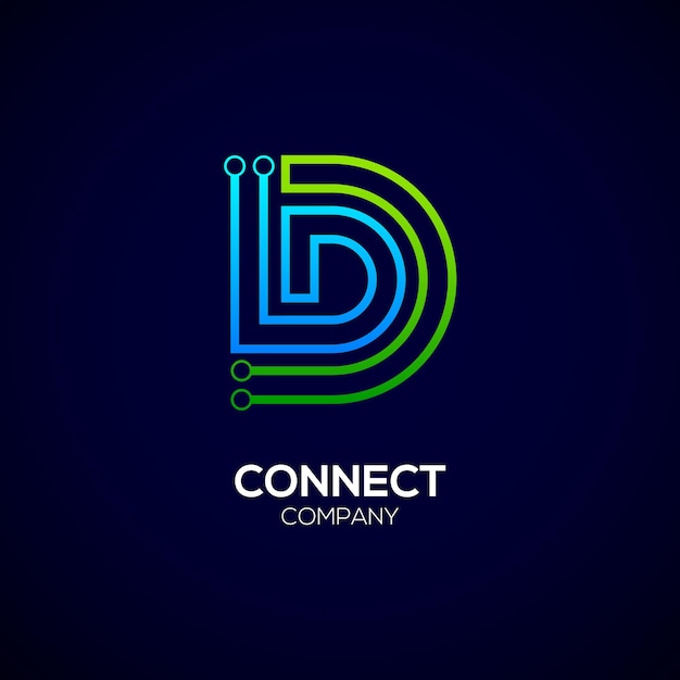 Vetor design de logotipo abstrato letra d com linha e pontos connect for technology and digital business company