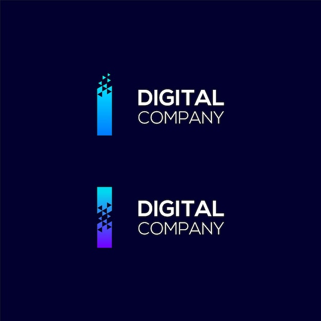 Vetor design de logotipo abstrato letra i com conceito triangle pixels para technology digital business company