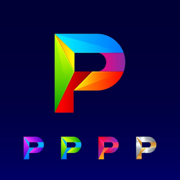 Design de logotipo abstrato letra p com 3d brilhante colorido e gradiente para empresa de negócios