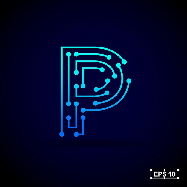 Design de logotipo abstrato letra p com conexão de pontos de linha para empresa de tecnologia e negócios digitais