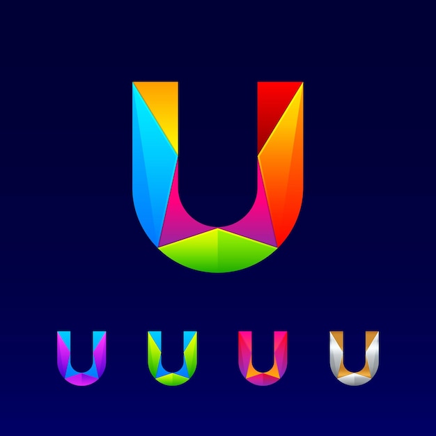 Vetor design de logotipo abstrato letra u com 3d brilhante colorido e gradiente para empresa de negócios