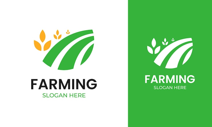 Vetor design de logotipo agrícola simples com ícone de campo e trigo