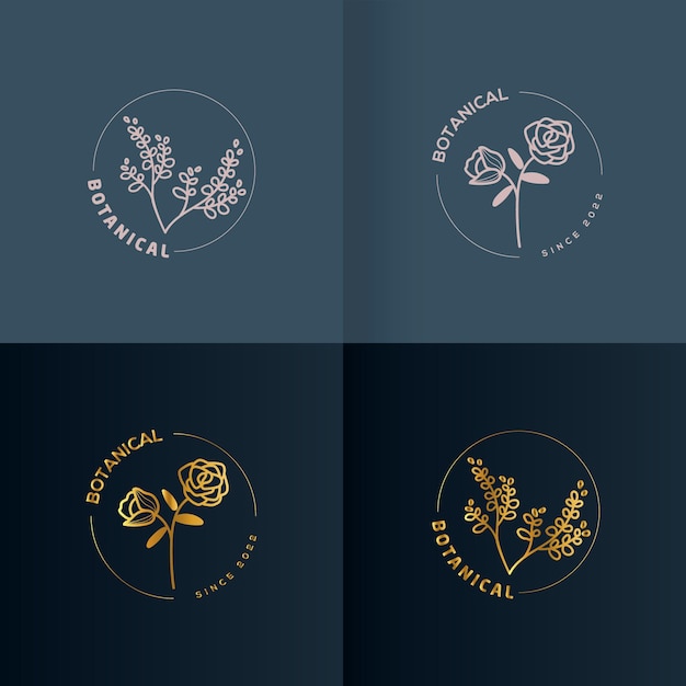 Vetor design de logotipo botânico de flores bonitas