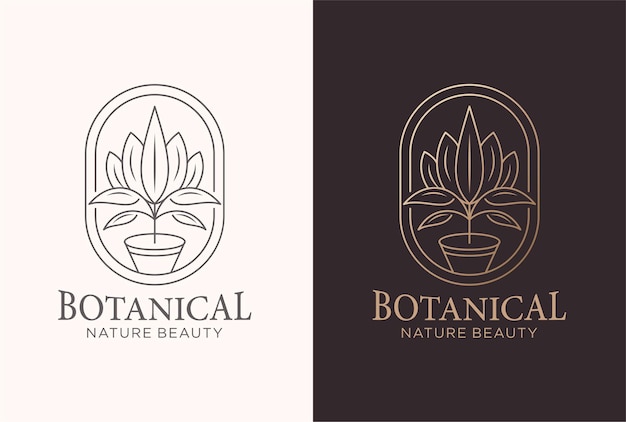Vetor design de logotipo botânico em estilo de linha de arte.