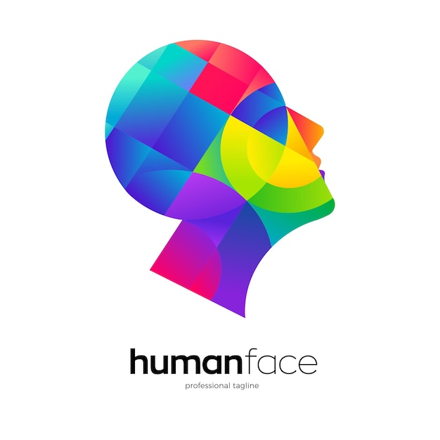 Design de logotipo colorido de inteligência artificial para rosto humano