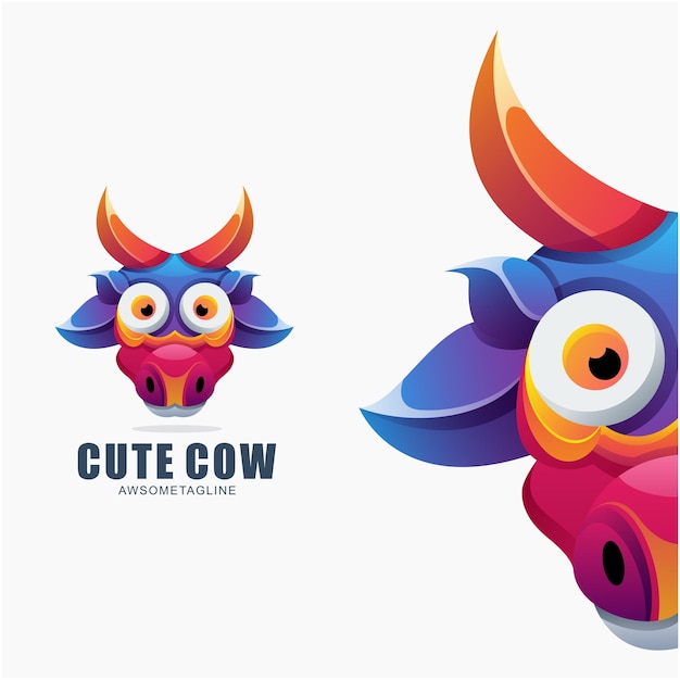 Design de logotipo colorido de vaca fofa