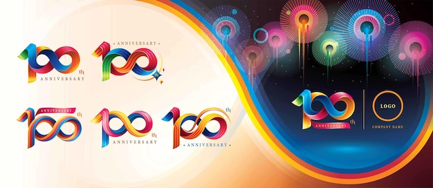 Design de logotipo colorido do 100º aniversário, linha múltipla de linha múltipla do logotipo abstrato de cem anos