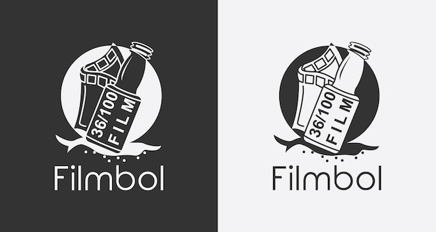 Design de logotipo com conceito de filme e garrafa