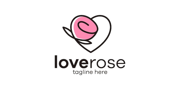 Vetor design de logotipo combinando forma de amor com design de logotipo de linha minimalista de rosas