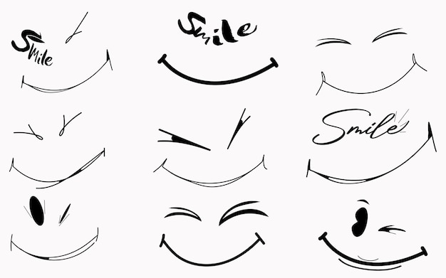 Sorriso Doodle Boca Dos Desenhos Animados Com Expressão Facial Diferente  imagem vetorial de tartila.stock.gmail.com© 575820844