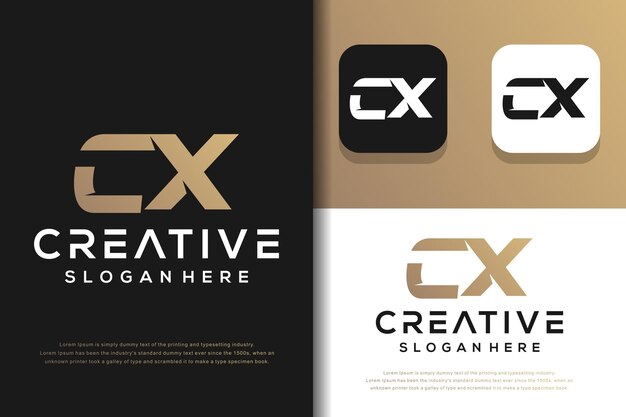 Design de logotipo cx de carta monograma abstrata