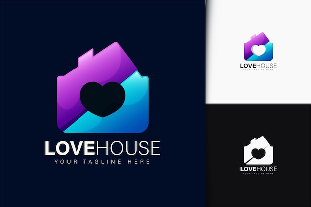 Vetor design de logotipo da casa de amor com gradiente