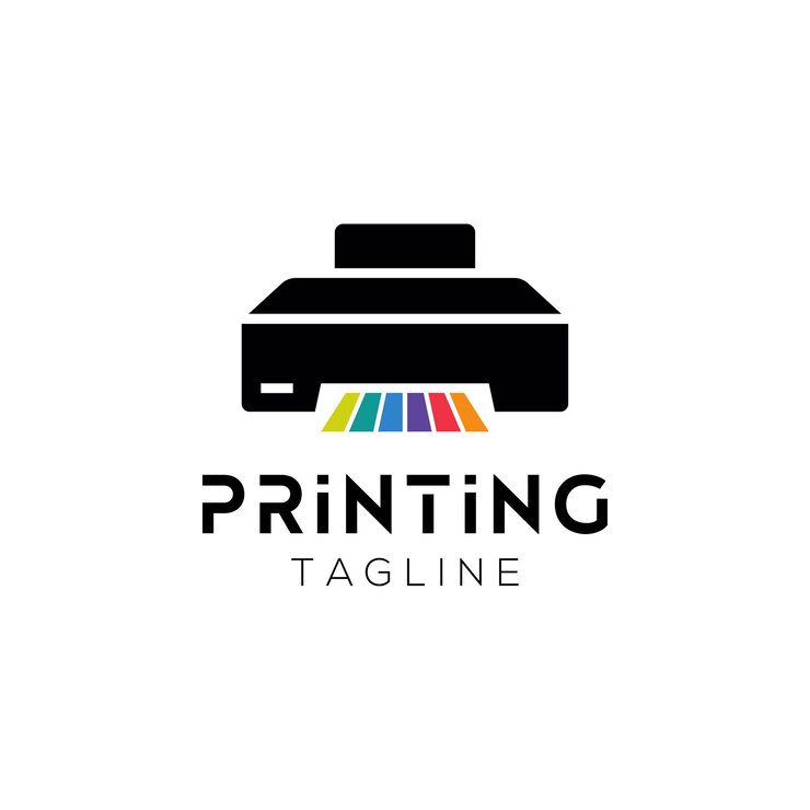 Vetor design de logotipo da empresa de impressão com gráficos de impressora e ilustração de linhas de gráfico colorido