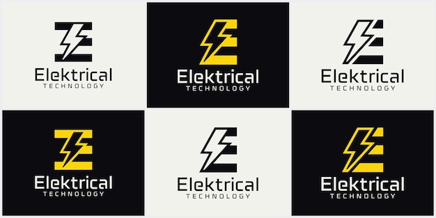 Design de logotipo da letra e com combinação de flash thunder bolt electric e logo vector modelo