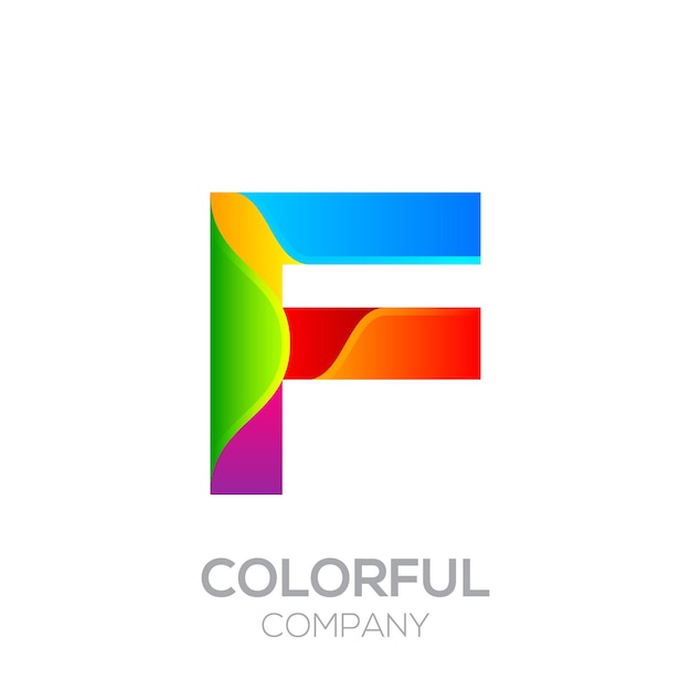 Design de logotipo da letra f feito de listras com o conceito de gradiente e colorido vibrante de arco-íris brilhante