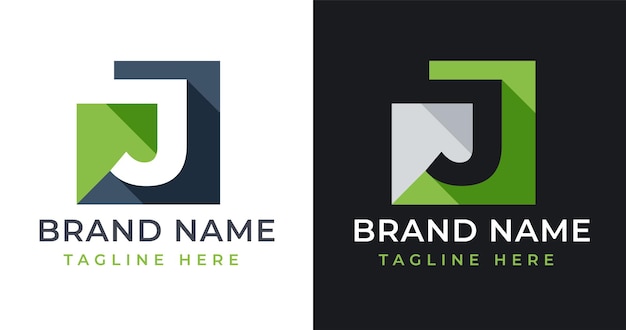 Design de logotipo da letra j com formato quadrado abstrato