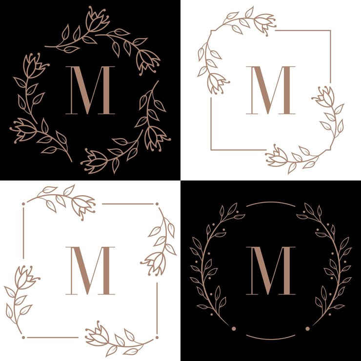Design de logotipo da letra M com elemento de folha de orquídea