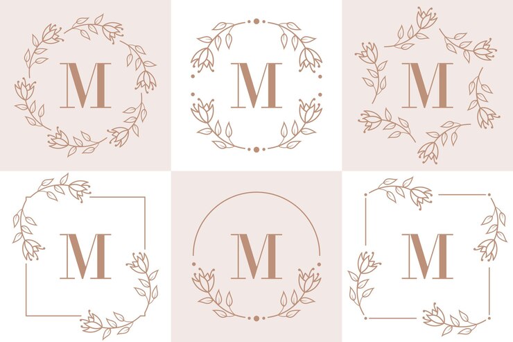 Design de logotipo da letra M com elemento de folha de orquídea