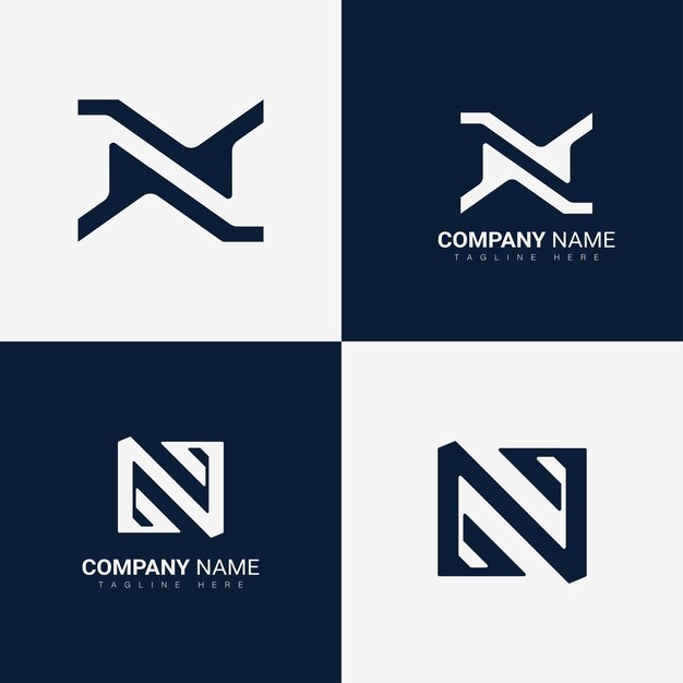 Design de logotipo da letra n vetor de estilo de espaço negativo azul