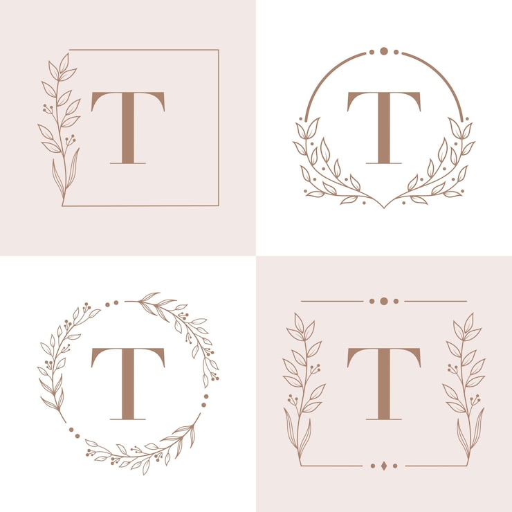 Design de logotipo da letra T com elemento de folha de orquídea