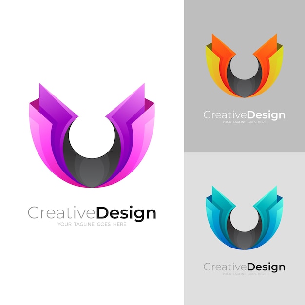 Vetor design de logotipo da letra u colorido com simples