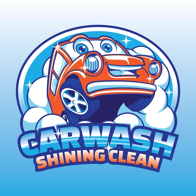 Design de logotipo da mascote Carwash Cartoon
