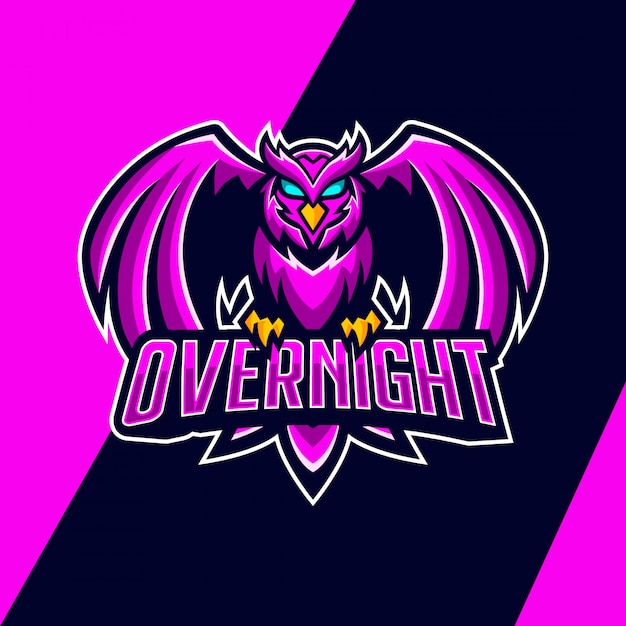 Vetor design de logotipo da mascote da coruja durante a noite