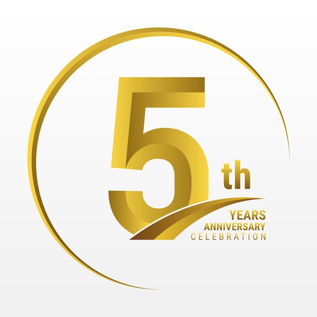 Design de logotipo de 5º aniversário com cor dourada e anel Logo Vector Template
