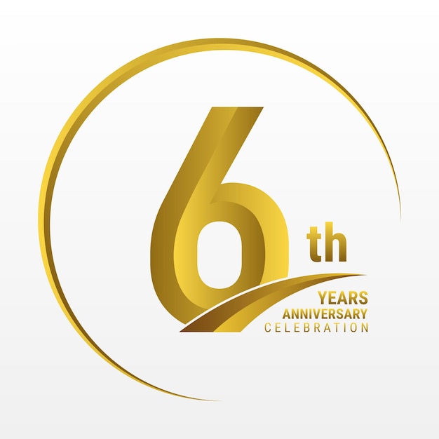 Design de logotipo de 6º aniversário com cor dourada e modelo de vetor de logotipo de anel