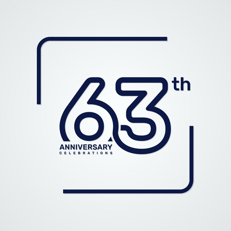 Vetor design de logotipo de 63º aniversário com modelo de vetor de logotipo de conceito de estilo de linha dupla