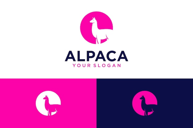 Design de logotipo de alpaca com círculo e rosa