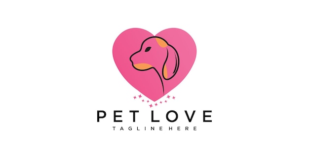 Design de logotipo de amor de animal de estimação com amor exclusivo vetor premium