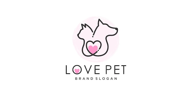 Vetor design de logotipo de amor de animal de estimação com estilo de linha criativa vetor premium